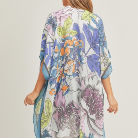 "The Randi" Blue Floral Print Boho Kimono - Picture 5 of 5